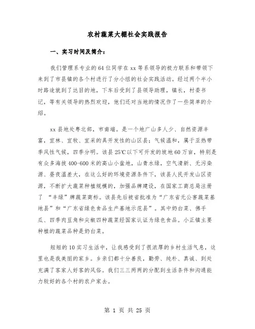 农村蔬菜大棚社会实践报告（五篇）