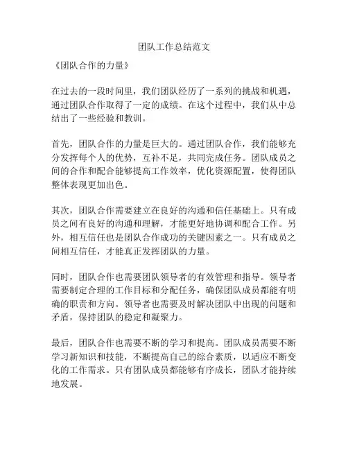团队工作总结范文