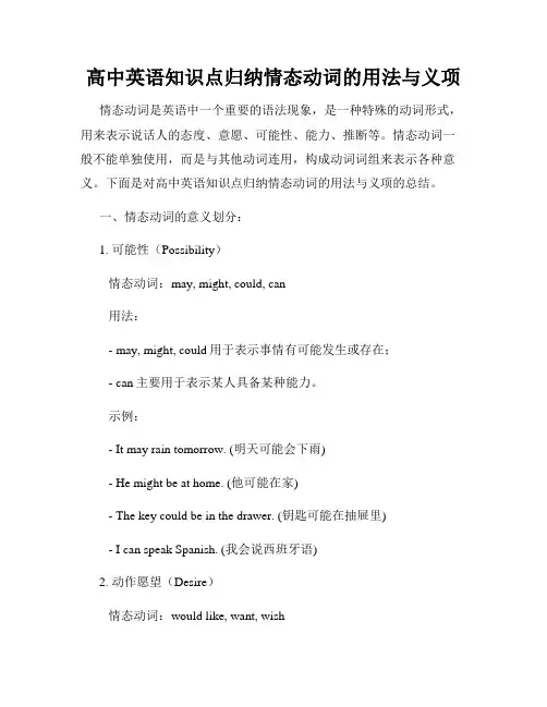 高中英语知识点归纳情态动词的用法与义项