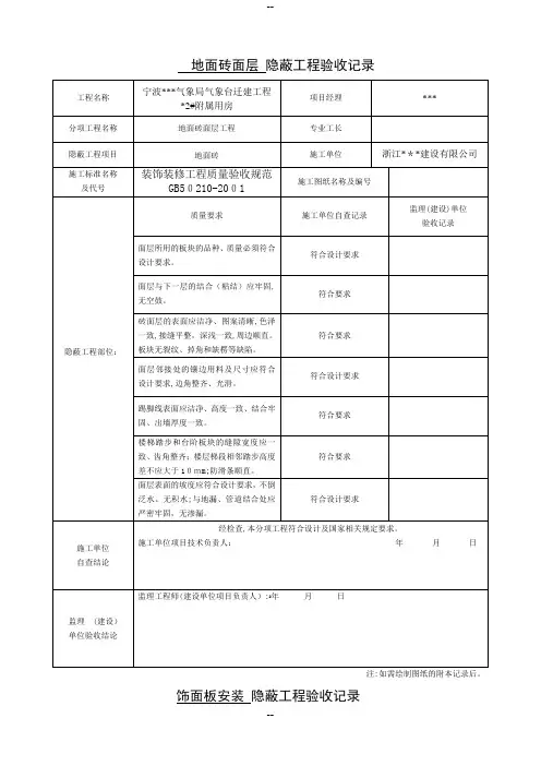 隐蔽工程验收记录表(全套范例)