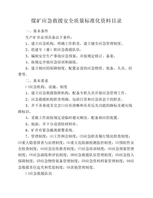 煤矿应急救援资料目录(2016.10)