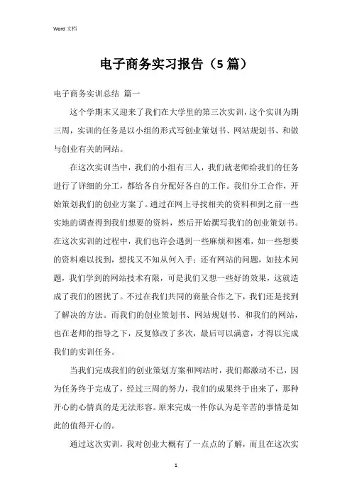 电子商务实习报告(5篇)