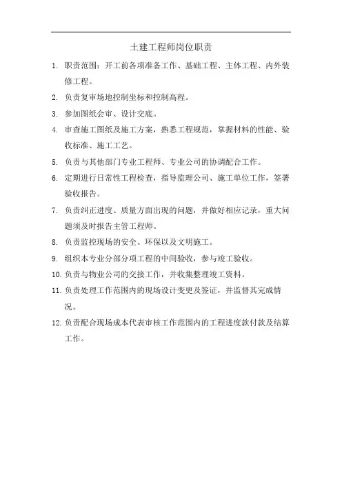 土建工程师岗位职责