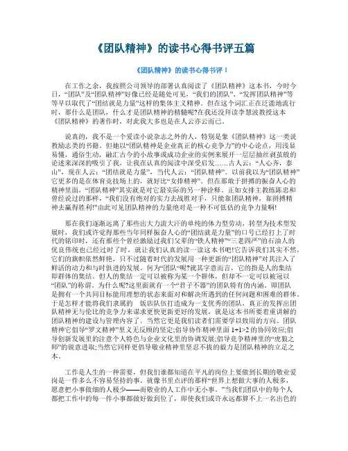 《团队精神》的读书心得书评五篇