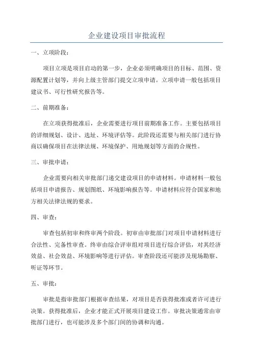 企业建设项目审批流程