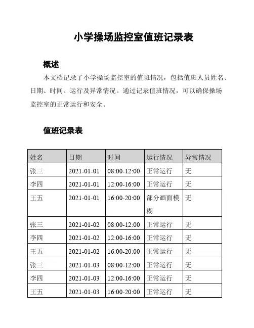 小学操场监控室值班记录表