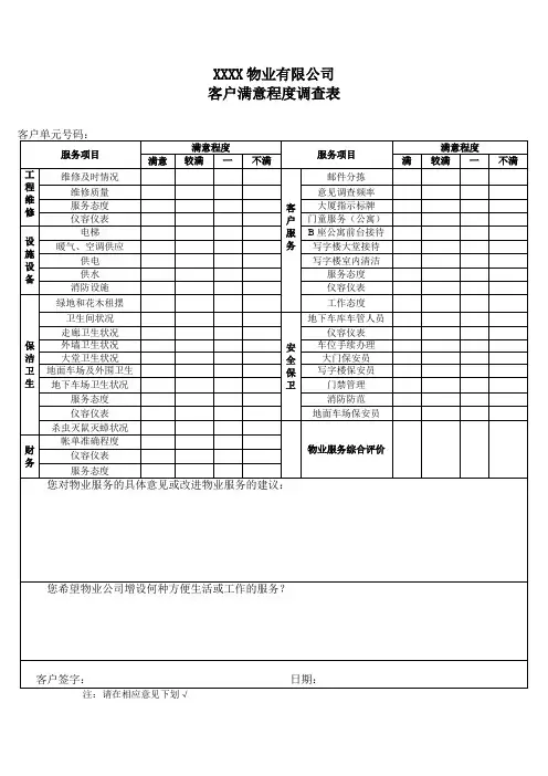 物业公司满意度调查表