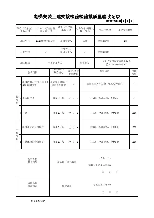 电梯安装土建交接检验检验批质量验收记录