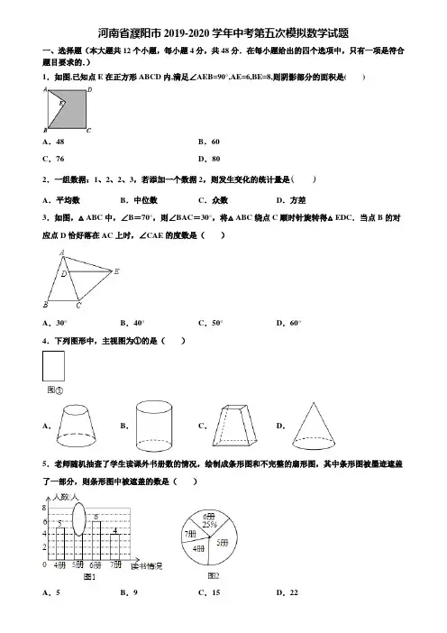 河南省濮阳市2019-2020学年中考第五次模拟数学试题含解析