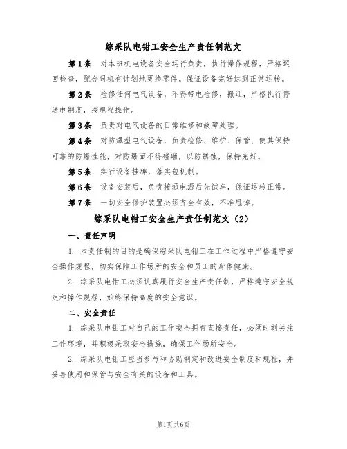 综采队电钳工安全生产责任制范文（3篇）