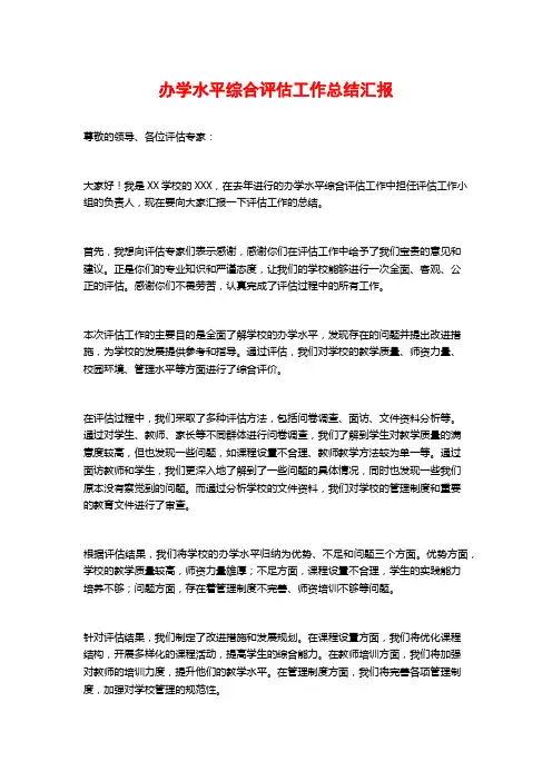 办学水平综合评估工作总结汇报