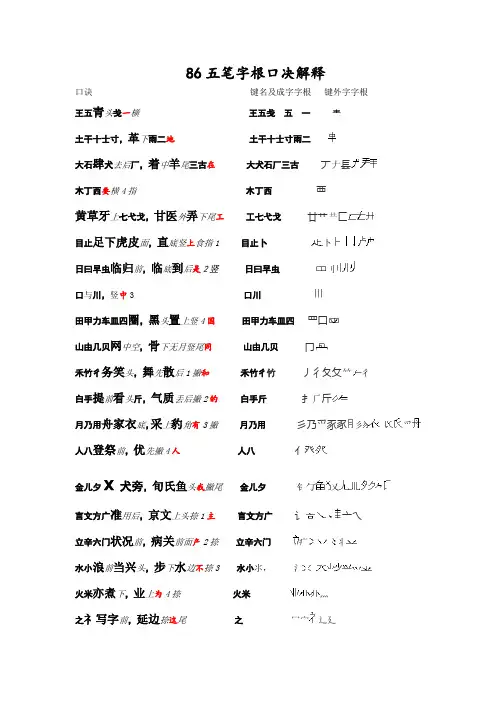 86版五笔字根、简码、高频字综合记忆口诀解释