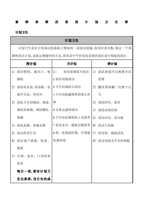 客房计划卫生表