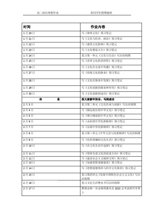高二政治寒假作业