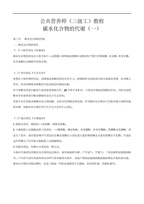 公共营养师(三级工)教程-碳水化合物的代谢(一)