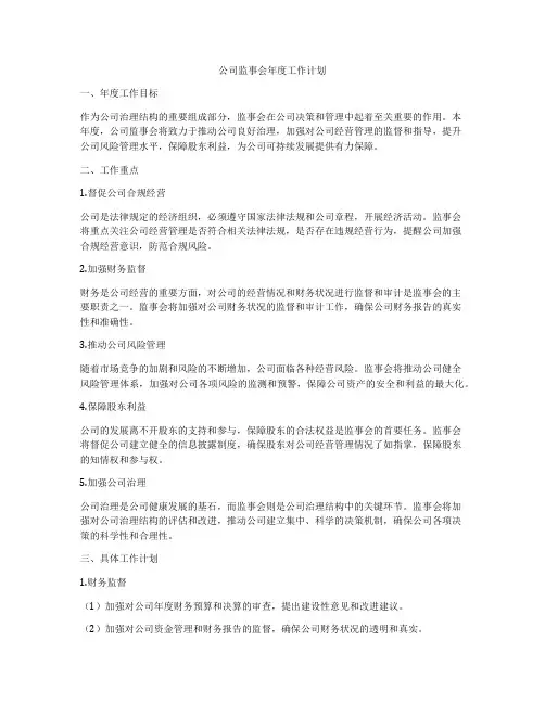 公司监事会年度工作计划