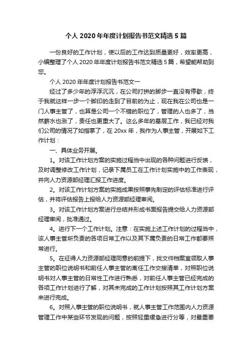 个人2020年年度计划报告书范文精选5篇
