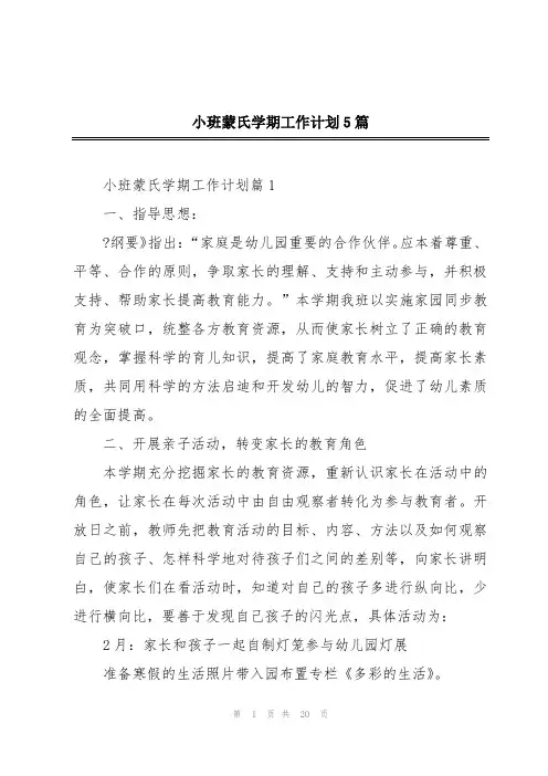 小班蒙氏学期工作计划5篇