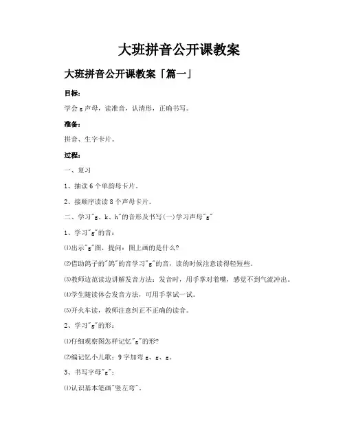 大班拼音公开课教案
