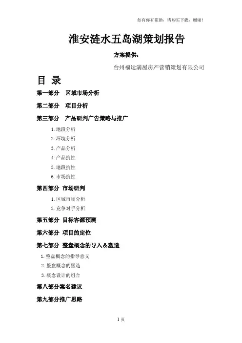 江苏淮安涟水五岛湖项目营销策划报告