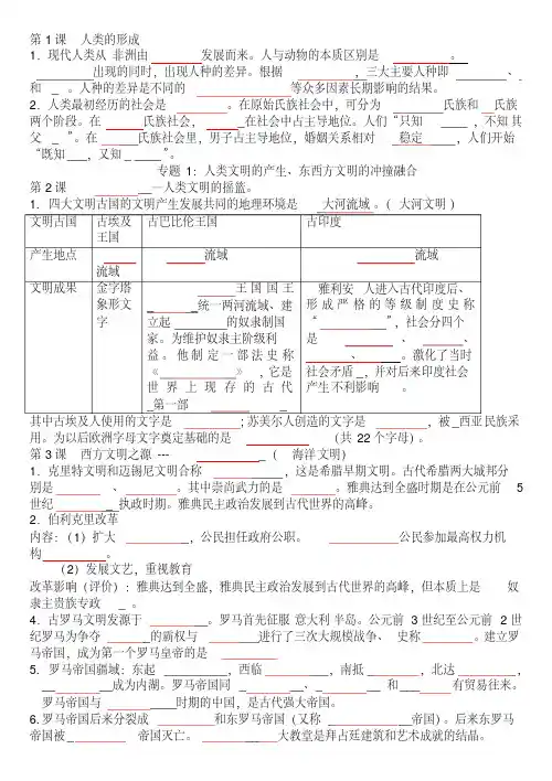 九年级上册历史填空题