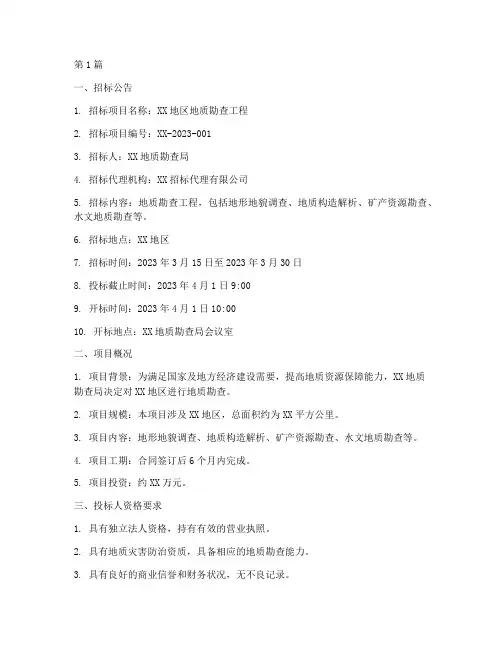 地质勘查工程招标文件(3篇)