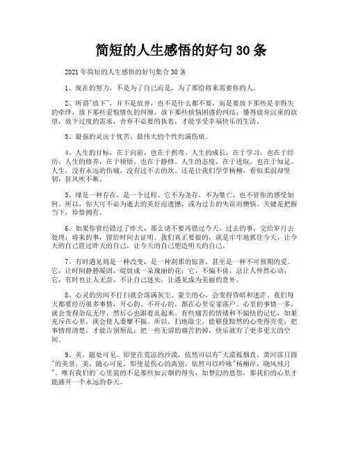 简短的人生感悟的好句30条