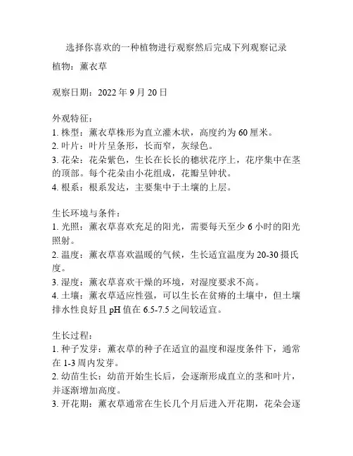 选择你喜欢的一种植物进行观察然后完成下列观察记录