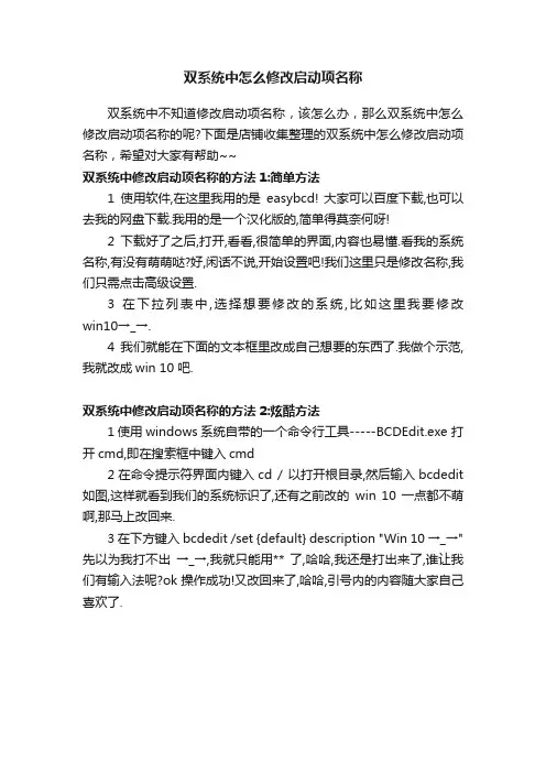 双系统中怎么修改启动项名称