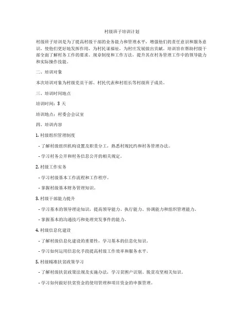 村级班子培训计划