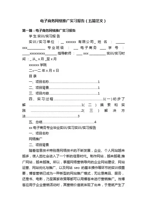 电子商务网络推广实习报告（五篇范文）
