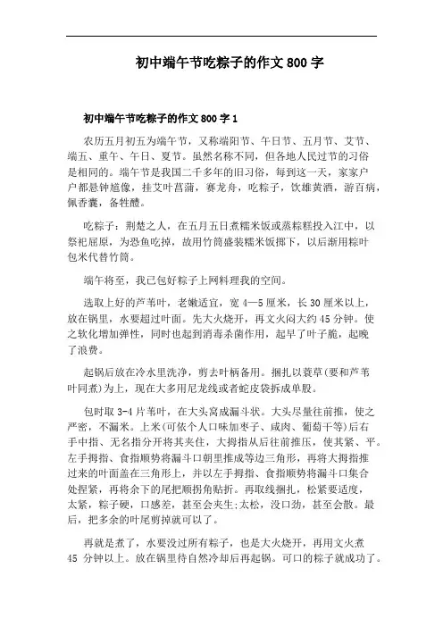 初中端午节吃粽子的作文800字