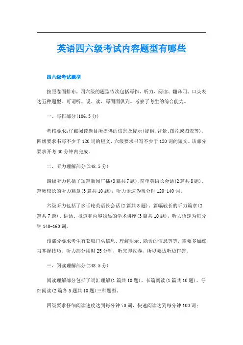 英语四六级考试内容题型有哪些