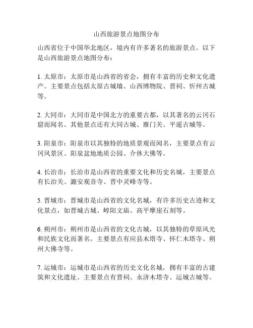 山西旅游景点地图分布