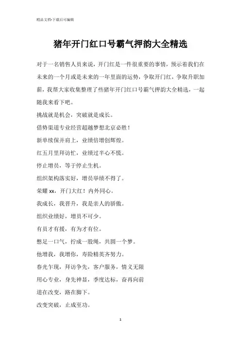 猪年开门红口号霸气押韵大全精选