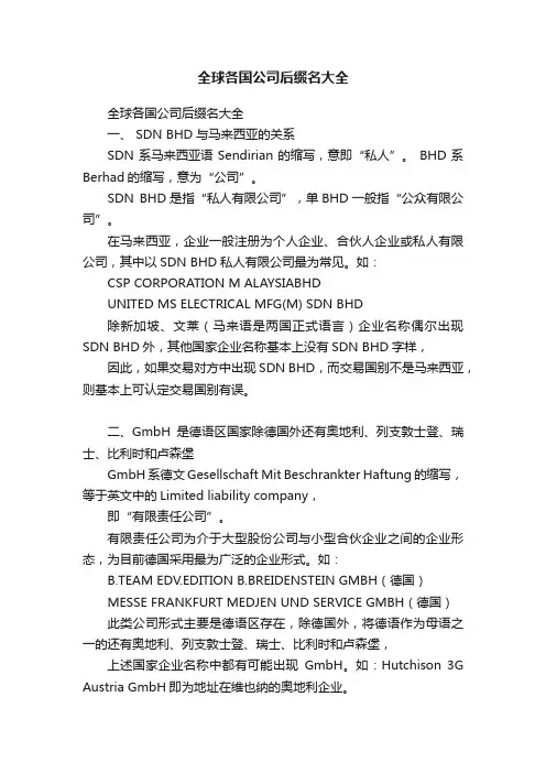 全球各国公司后缀名大全