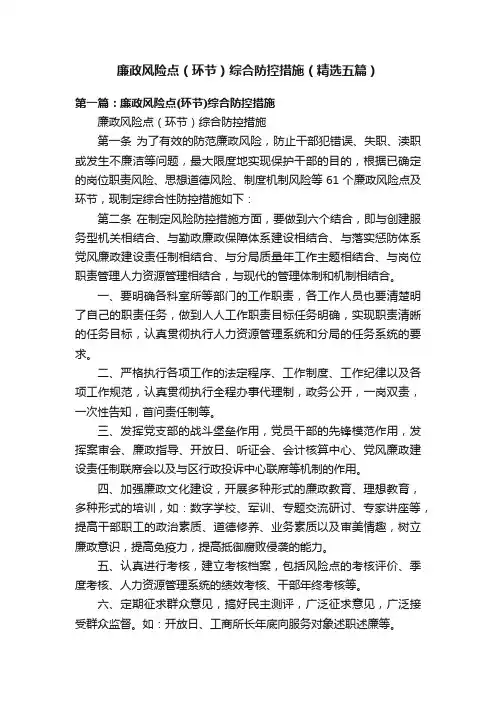 廉政风险点（环节）综合防控措施（精选五篇）