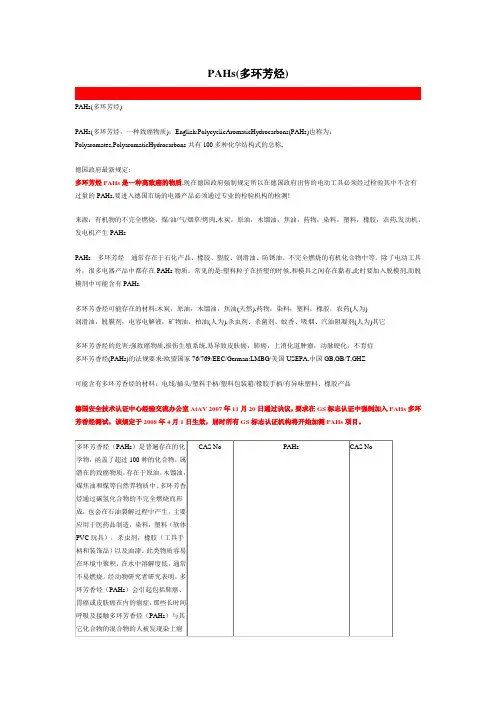 PAHs多环芳香烃化合物
