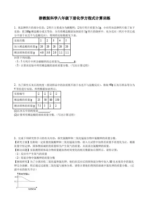 化学方程式计算训练浙教版八年级下册科学