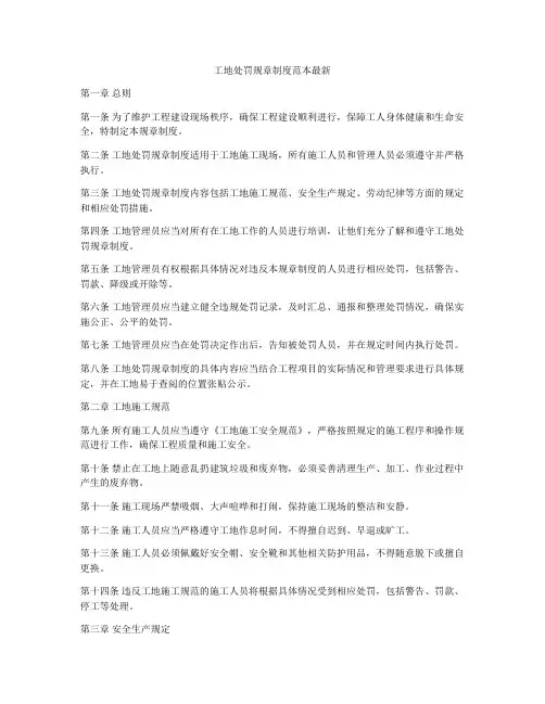 工地处罚规章制度范本最新