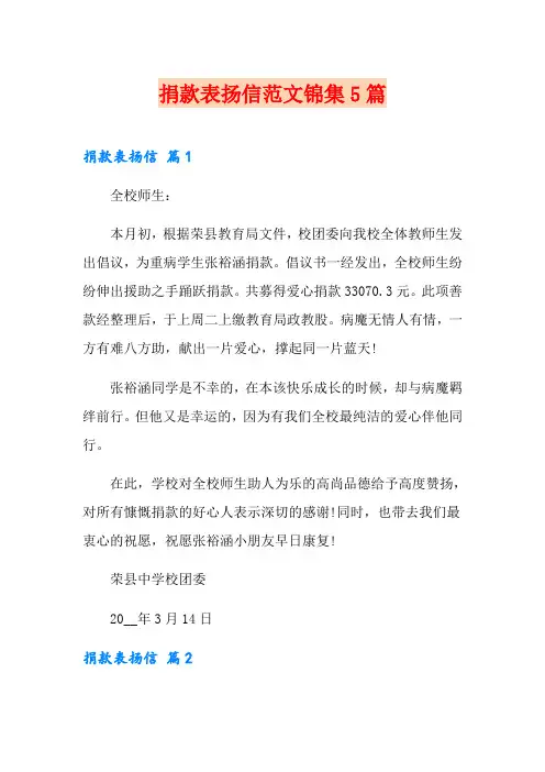 捐款表扬信范文锦集5篇