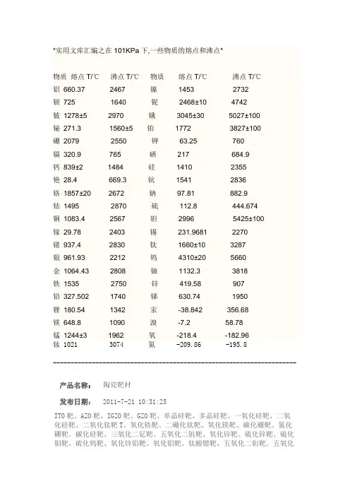 实用文库汇编之各类物质的熔点