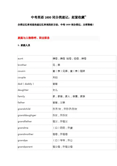 中考英语1600词分类速记