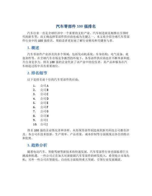 汽车零部件100强排名