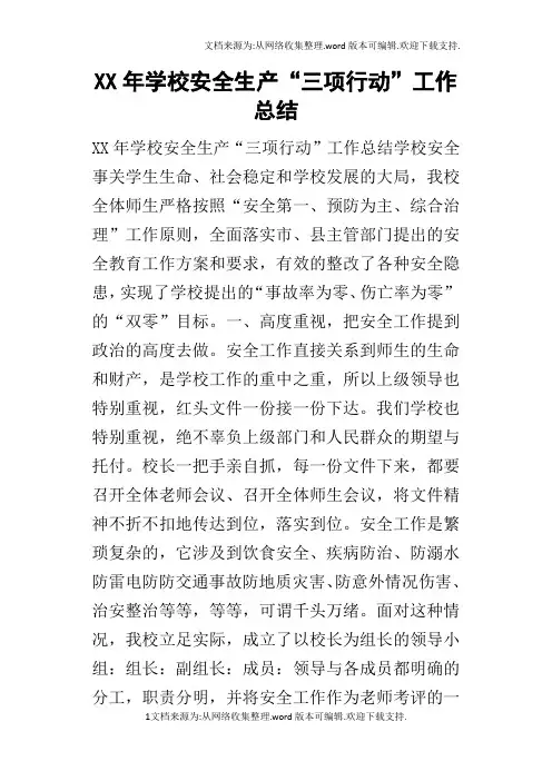 某年学校安全生产“三项行动”工作总结