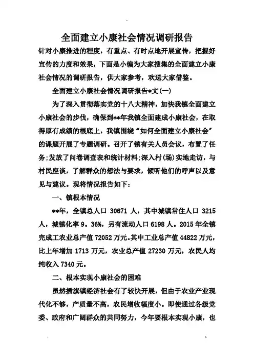 全面建设小康社会情况调查研究报告书