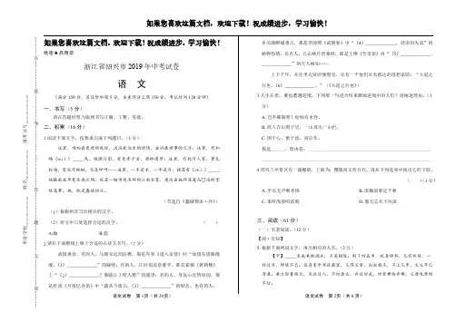 (高清版)2019年浙江省绍兴市中考语文试卷