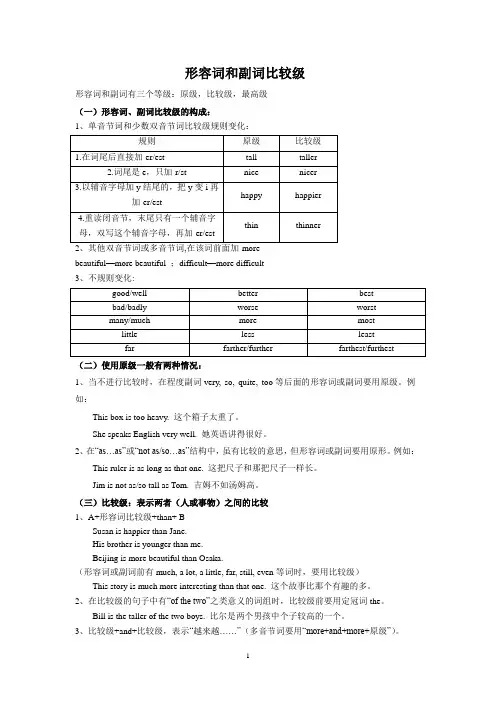 (完整版)形容词比较级知识讲解及练习(含答案)