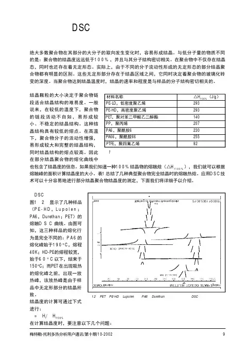 应用DSC技术测定聚合物的结晶度