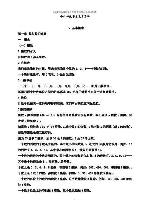 2019年人教版小升初数学总复习知识点归纳